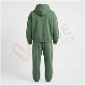 Conjunto Deportivo Unisex Verde, Sudadera con Capucha y Cordón Ajustable, Color Sólido, Corte Holgado Informal, Ropa de Otoño, 100% Algodón de Peso Medio - Product Image 2