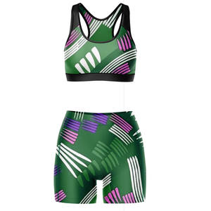 Conjunto de Shorts y Sujetador Deportivo para Mujer, al por Mayor, Personalizado, de Compresión, Elástico, con Corte en V, Contraste de Color, para Fitness y Yoga, Cintura Sin Costuras - Product Image 3