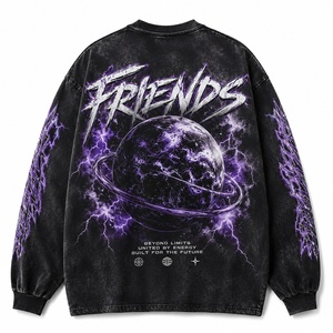 Sudadera de cuello redondo extragrande de manga larga para hombre, estampado de rayos morados, estilo urbano, 100% algodón, jersey de punto, otoño - Product Image 6