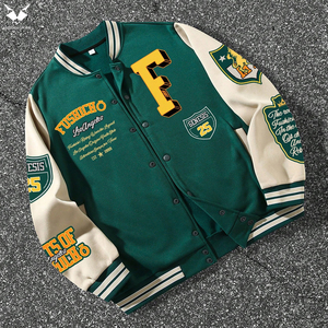 New Arrival Wholesale Rate Green & <b>White</b> Contrast Color Block Letter Embroidery Streetwear College Baseball Varsity <b>Jackets</b> - Product Image 2