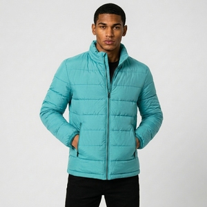 Men's Quilted Puffer <b>Jacket</b> Stand Collar Full Zip Windproof Winter Casual Coat Solid Color Lightweight Warm Insulated Outerwear - Product Image 6