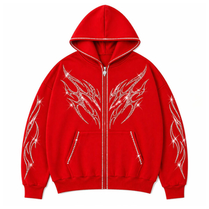 Sweat à capuche zippé American Fit avec strass – Pull en polaire premium style baseball avec poches et logos brodés – Commandes en gros OEM - Product Image 5