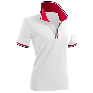 White <b>Women's</b> Polo Shirt With Red Collar And Trim Short Sleeve Casual Knitted Solid Color Sport <b>Top</b> - Product Image 4