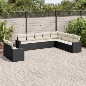 Conjunto de Sofás de Ratán Modernos para Exteriores, Color Negro con Cojines Crema, Resistentes a los Rayos UV, Muebles de Jardín de PE Tejido, Diseño Contemporáneo - Product Image 3