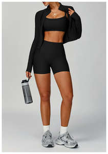 <b>Men's</b> Seamless Activewear Set Custom Sports Bra <b>Long</b> Sleeve Cover Top Mid Waist <b>Shorts</b> Eco-Friendly Quick Dry 5-Piece Workout - Product Image 5