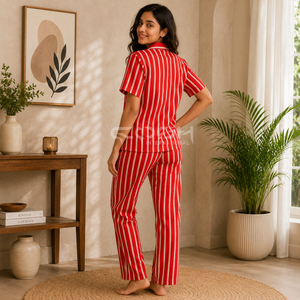 Cosh International Custom Logo Sorority Sisterhood Red <b>White</b> Striped <b>2</b>-<b>Piece</b> Short Sleeve Pajamas <b>Set</b> Classic Turn-Down Collar - Product Image 4