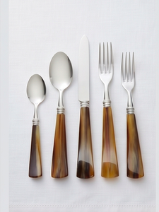 <b>Vintage</b> Flatware Set With Horn Handles Mirror Polished Stainless Steel <b>Cutlery</b> For Wedding Table Settings And Kitchen Use - Product Image 1