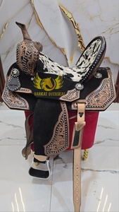 Selle de cheval artisanale personnalisée avec accents floraux en cuir de vachette, de qualité supérieure, pour concours western et course de baril, portable, avec logo personnalisé - Product Image 2