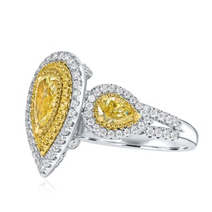 Anillo de Diamante Amarillo Corte Pera Cultivado en Laboratorio, Oro Blanco de 14k, Doble Halo, Anillo de Boda, Claridad VVS+, Certificado IGI, Minimalista - Product Image 4