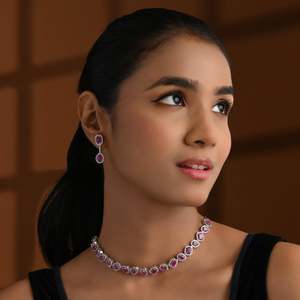 Platinum Plated Cubic Zirconia American Diamond <b>Bridal</b> <b>Jewelry</b> <b>Set</b> for Women-Necklace & Earrings - Product Image 1