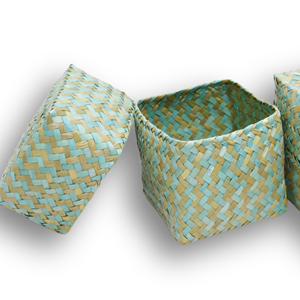 Ensemble de 3 contenants alimentaires en feuilles de palmier tissées à la main avec couvercle, écologiques, capacité de 1 à 3 L, design moderne à 3 couches - Product Image 5