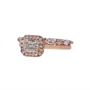 Ensemble de bagues de fiançailles Halo certifiées IGI 1,44 carat en or massif 18 carats, ensemble nuptial avec bague en diamant taille émeraude antique et alliance assortie - Product Image 3