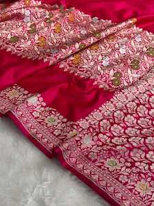 Sari en soie Mashru pure Meenakari, tissage Banarasi fait main, bordure florale traditionnelle, tenue de mariage ethnique, vente en gros de saris en soie - Product Image 6