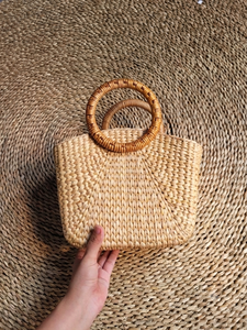 Sac bandoulière bohème en jacinthe d'eau, style vintage, fermeture éclair, écologique, 500 ml, portable, mini sac d'été pour femme, jaune - Product Image 6