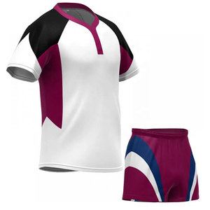 Ensemble short et maillot de rugby unisexe, color-block, sublimé, anti-humidité, coupe classique, toutes saisons - Product Image 1