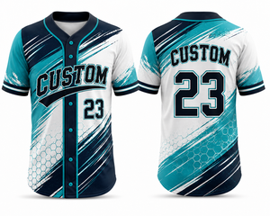 Camiseta de Béisbol Personalizada para Hombre, Manga Corta, Sublimada, Transpirable, de Poliéster, Uniforme Blanco, Verde Azulado, Azul Marino, con Estampado Geométrico - Product Image 1