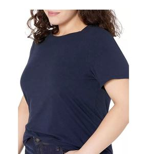 Camisetas extragrandes de algodón 100% de alta calidad para mujer Camiseta lisa de manga corta a granel azul marino personalizada para verano con logotipo - Product Image 5