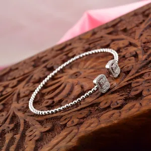 Natural H SI Round Pave Diamond 14K White Gold Open Cuff Bangle <b>Beaded</b> <b>Bracelet</b> Luxury Womens Jewelry - Product Image 4