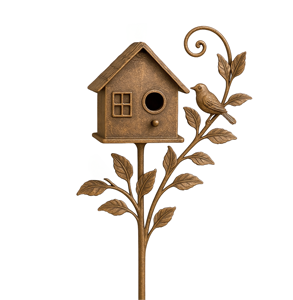 Nichoir rustique en métal pour jardin avec motif d'oiseau et de feuille - Product Image 6