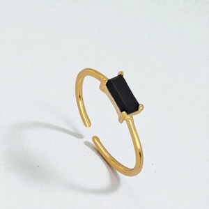 Gold Vermeil Black Tourmaline Baguette Adjustable Ring Minimalist Dainty Gemstone Wholesale Fashion Jewelry for Women - Product Image 1