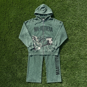 Conjunto de Sudadera Oversize Verde Lavado Personalizado y Pantalones Anchos de Felpa para Mujer, Chándal de Algodón, Venta al por Mayor OEM ODM - Product Image 6