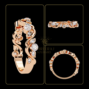 Bagues demi-éternité florales pour femmes avec diamants de laboratoire |   Bague d'anniversaire de mariage Nature Aspire 0,22 carat taille brillant IGI - Product Image 4