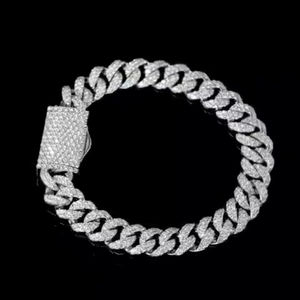 Chaîne cubaine à quatre rangs de 15 mm en or blanc, sertie de diamants de laboratoire et de moissanite, style Miami, bijoux hip-hop pour homme, finition 14 carats - Product Image 1