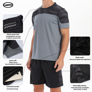 T-shirt de sport à col rond et manches courtes pour homme LANTU, 100 % coton, respirant, séchage rapide, color-block, coupe classique, logo uni sur le devant - Product Image 4