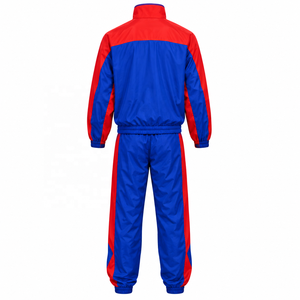 Custom Men’s Windbreaker Tracksuit Set 2 Piece Polyester <b>Nylon</b> Full Zip Athletic Sportswear <b>Jogger</b> Pants OEM ODM in red and blue - Product Image 6