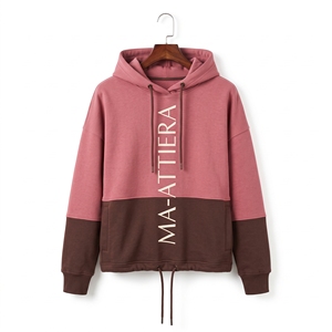 <b>Women</b> Pink Brown Colorblock Hoodie Pullover Sweatshirt Custom Streetwear Oversized <b>Fleece</b> Fashion Casual <b>Top</b> Design - Product Image 5