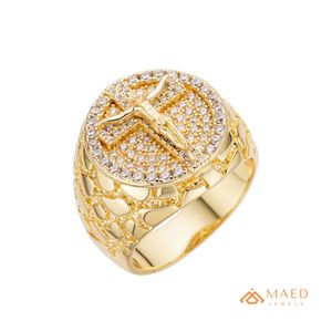 Anillo Cruzado de Moissanita Dorada para Hombre, Joyería de Moda Hip Hop, Anillo Elegante para Hombre - Product Image 1