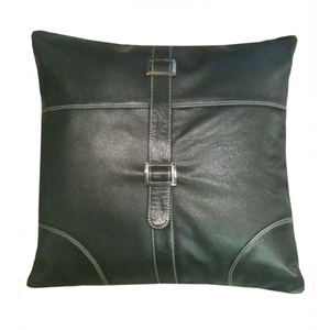 Square Leather Pillow 24x24in with Buckle Design for Home Decor - Product Image 3