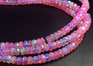Pink Welo Ethiopian Opal Gemstone 3.5-6mm Natural Full Flash High Grade Color <b>Play</b> Faceted <b>Center</b> Drill Rondelle Beads 16" - Product Image 2