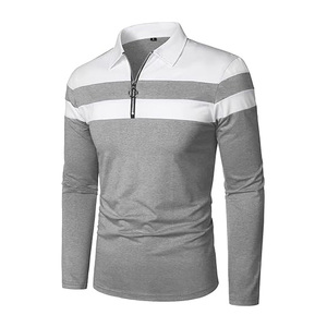 Polo de Manga Larga para Hombre, Corte Ajustado Informal, Transpirable, con Cierre de Cremallera en Contraste, Color Sólido, Tops de Algodón, Personalización OEM ODM, Marca Privada - Product Image 1