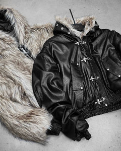 Blouson bomber réversible en cuir et fourrure ciré de haute qualité pour homme, idéal pour l'hiver, vente en gros - Product Image 3