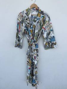 Bata Kimono de Algodón con Estampado de Bloques |   Cubrecamisón Floral Boho Hecho a Mano |   Bata de Lujo Ligera de Verano de Secado Rápido |   Regalo para Mujer - Product Image 4