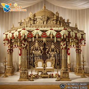 Mandap de mariage sculpté en or antique, style classique dravidien, thème Ganesha, style temple sud-indien, pour mariage aux États-Unis - Product Image 4