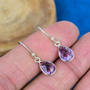 Natural Purple Amethyst Pear Shaped Gemstone Teardrop Earring Handmade 925 <b>Sterling</b> <b>Silver</b> Finish - Product Image 3