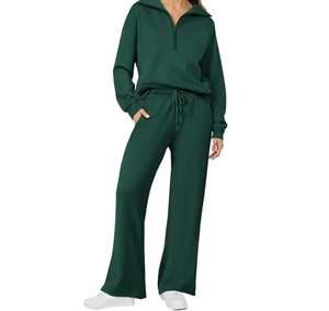 Conjunto Deportivo Ecológico para Mujer, 100% Algodón, Color Verde Sólido, con Capucha, Cintura Elástica, Corte Regular, Ropa Casual de Verano - Product Image 4