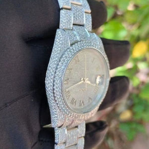 Reloj de Diamantes Moissanite con Números Completamente Adornados, Reloj de Acero Inoxidable para Hombre y Mujer para Fiestas - Product Image 1