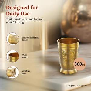 Pure Brass <b>Glass</b> Tumbler with Embossed Design Traditional Water <b>Glass</b> for Daily Use <b>Drinkware</b> - Product Image 2