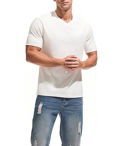 Camisetas de hombre al por mayor, blancas, con cuello en V, 100% algodón, clásicas, cómodas, de alta calidad, de manga corta. - Product Image 2