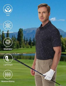 เสื้อโปโลกอล์ฟผู้ชายแขนสั้น เสื้อยืดพิมพ์ลายแห้งเร็ว เสื้อโปโลยืดหยุ่นระบายความชื้น - Product Image 4
