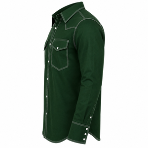 Camisa de Trabajo de Algodón Verde Estilo Western para Hombre 2026, Manga Larga, Cómoda, con Bolsillos en el Pecho y Detalle de Aguja - Product Image 3