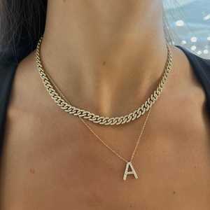 Collares con Dije Inicial de Oro Sólido de 14k, con Diamante Cultivado en Laboratorio, Cierre de Langosta, Letra del Alfabeto Personalizada, Solitario, para Uso Diario - Product Image 2