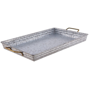 Wholesale Vintage Galvanized Silver Metal <b>Nesting</b> Serving Trays With Trim & Handles Set Of 3 Home Decor Storage Organizer - Product Image 3