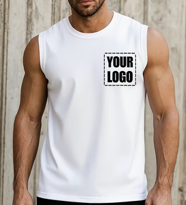 Men's White Sleeveless Tank Top O-Neck Casual Wear Breathable Eco-Friendly Quick Dry Knitted 100% Cotton Front Logo Print - Product Image 1