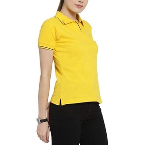 Polo de Punto de Manga Corta Amarillo Sólido para Mujer, Última Moda, Casual, Largo Regular, Teñido Liso, Camisetas Polo ODM OEM - Product Image 3