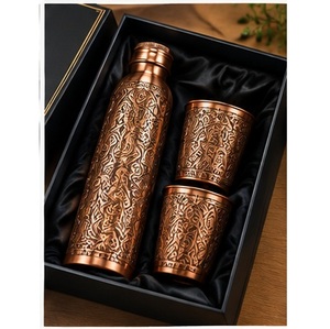 Oriental Design Copper <b>Metal</b> Eco-friendly BPA Free <b>Water</b> <b>Bottles</b> Black Gold Lotus Pattern Portable Travel Drinkware for Business - Product Image 4
