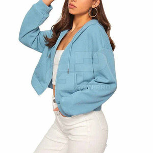 Ladies Short Cropped <b>Zipper</b> Hoodies Hooded <b>Tops</b> Long Sleeve Cotton Blend Relaxed Fit Cuffs Zip Front Modern Casual Clothing - Product Image 6
